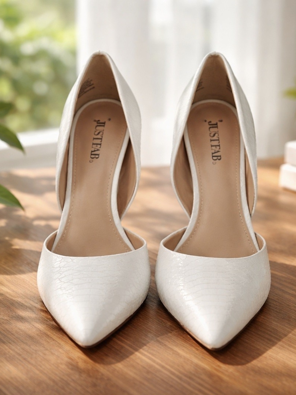 JUSTFAB Women's Pointed D'Orsay Pumps in White